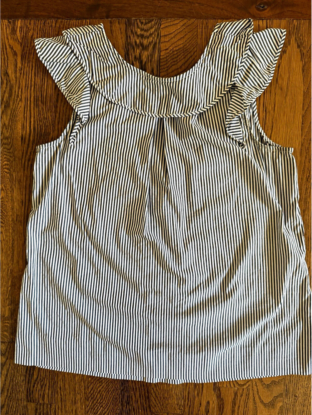 J.CREW Women’s 2 Black/White Striped Ruffle Round Neck Sleeveless Blouse Top